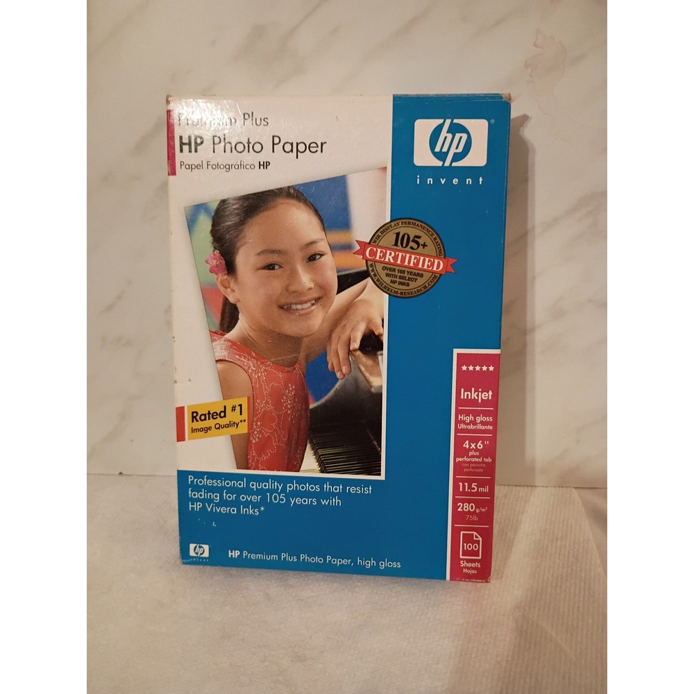 HP Premium Plus Photo Paper High Gloss 4x6 100 Sheets Q5431A Inkjet 11.5 mil
